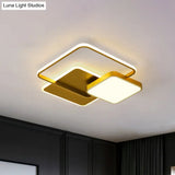 Modern Metal Square Led Ceiling Light Fixture In Gold/Black & White For Bedroom