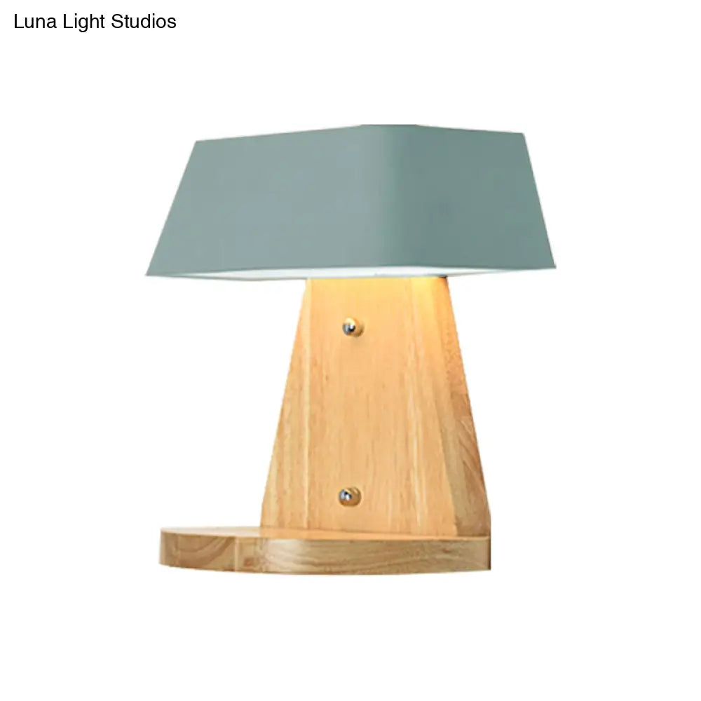 Modern Metal Trapezoid Wall Sconce With Wooden Backplate - White/Orange/Blue Light Fixture For