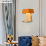 Modern Metal Trapezoid Wall Sconce With Wooden Backplate - White/Orange/Blue Light Fixture For