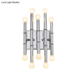 Modern Metal Tubes Wall Sconce With 10 Lights - Polished Gold/Silver Hallway Lighting
