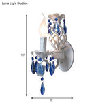 Modern Metal Wall Light With Exposed Bulb White Lamp Blue Crystal Draping