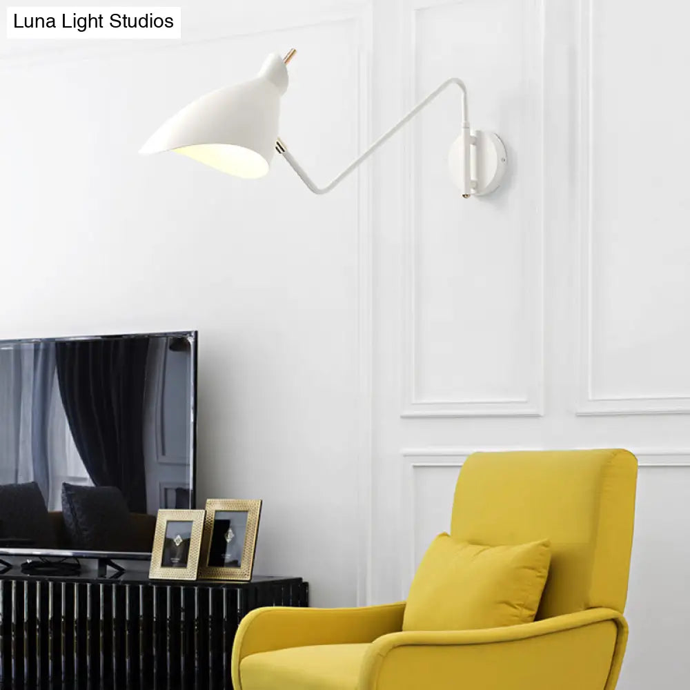 Modern Metal Wall Sconce With Angled Arm - Black/White Waveform Design For Bedroom Or Warehouse