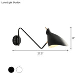 Modern Metal Wall Sconce With Angled Arm - Black/White Waveform Design For Bedroom Or Warehouse