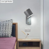 Modern Metal Wall Sconce With Grey/Green Tube Bulb And Rectangle Backplate