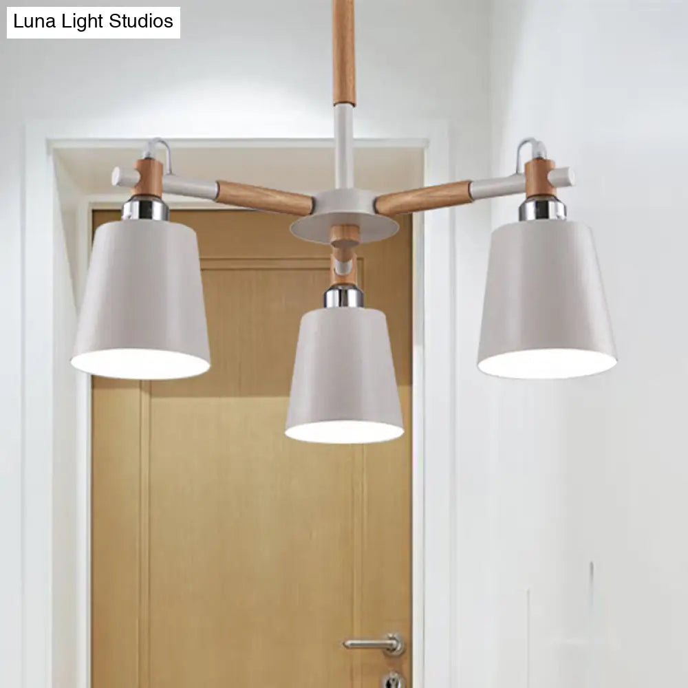 Modern Metal & Wood Trapezoid Shade Chandelier For Childrens Bedroom