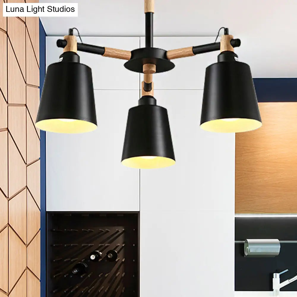Modern Metal & Wood Trapezoid Shade Chandelier For Childrens Bedroom