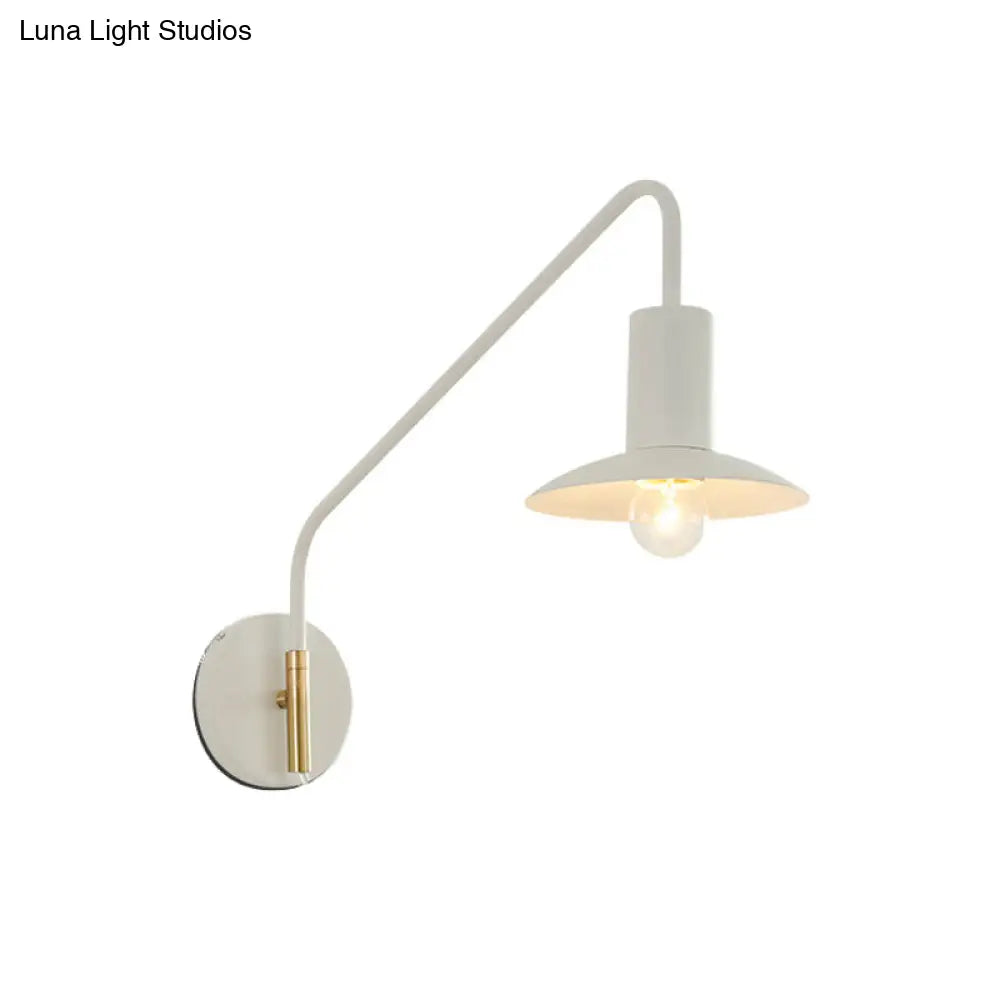 Modern Metallic 1-Light Bedroom Wall Lighting Sconce In White With Wide Flare Design