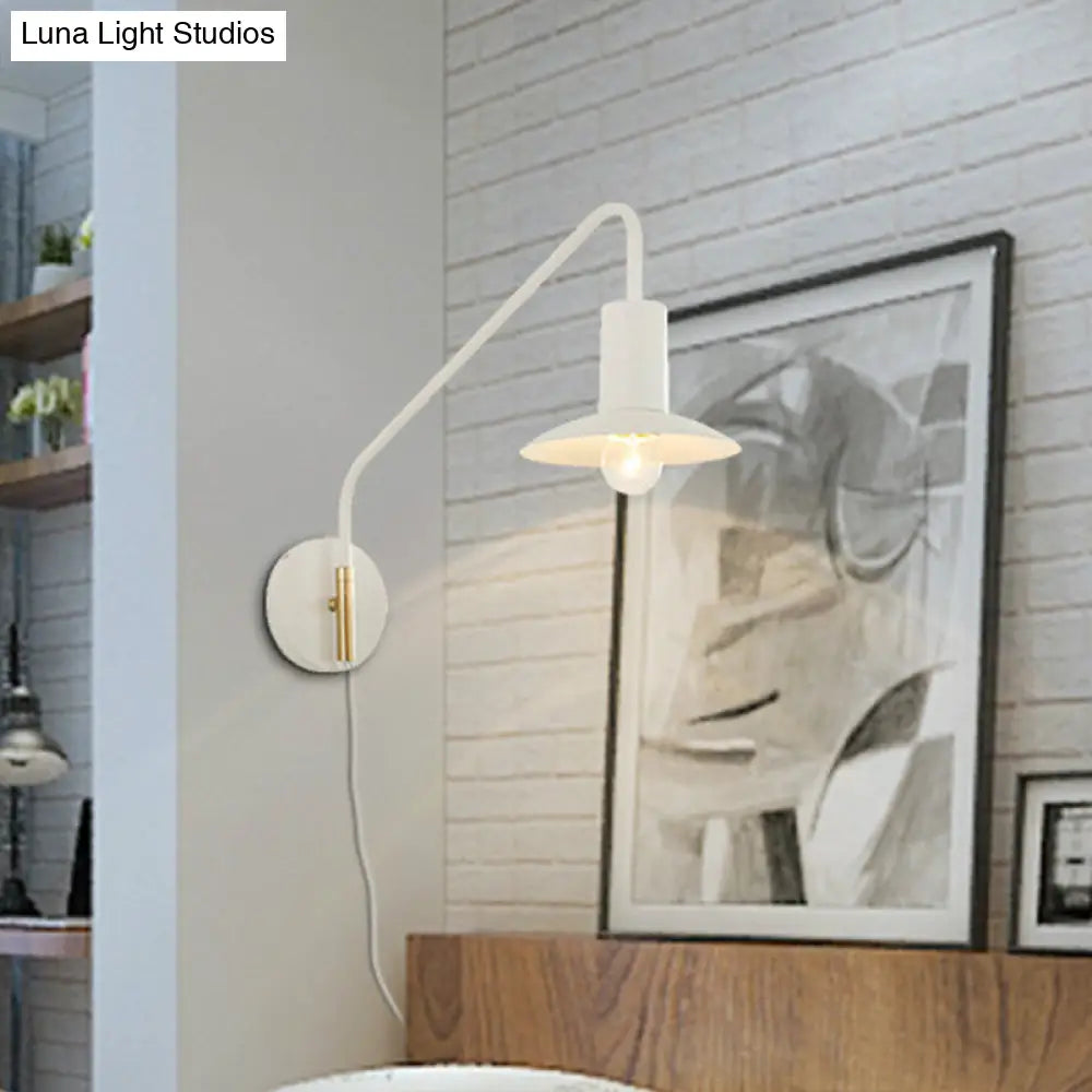 Modern Metallic 1-Light Bedroom Wall Lighting Sconce In White With Wide Flare Design