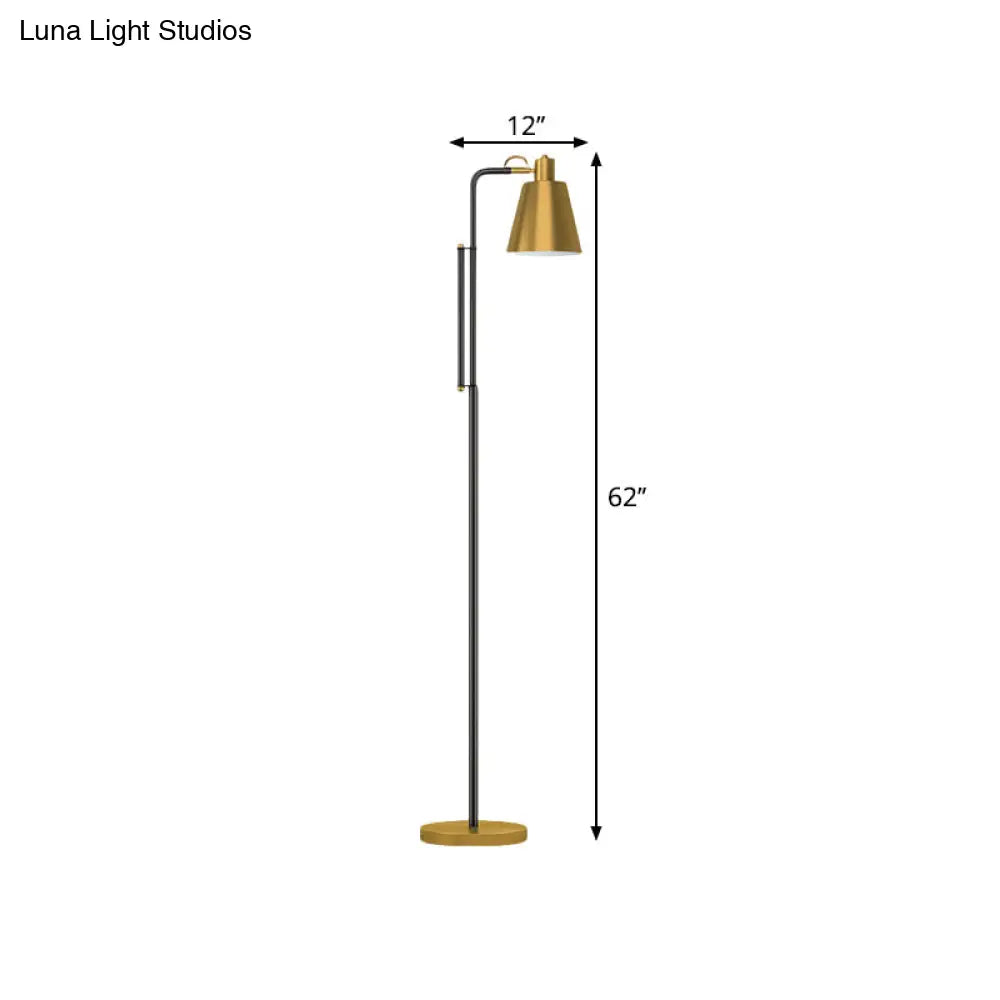 Modern Metallic 1-Light Tapered Floor Lamp In Brass - Ideal For Living Room Reading