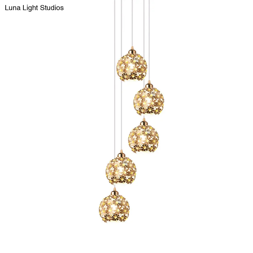 Modern Metallic Ceiling Light With Amber Crystal Accent - 5/8 Heads Multi Kit