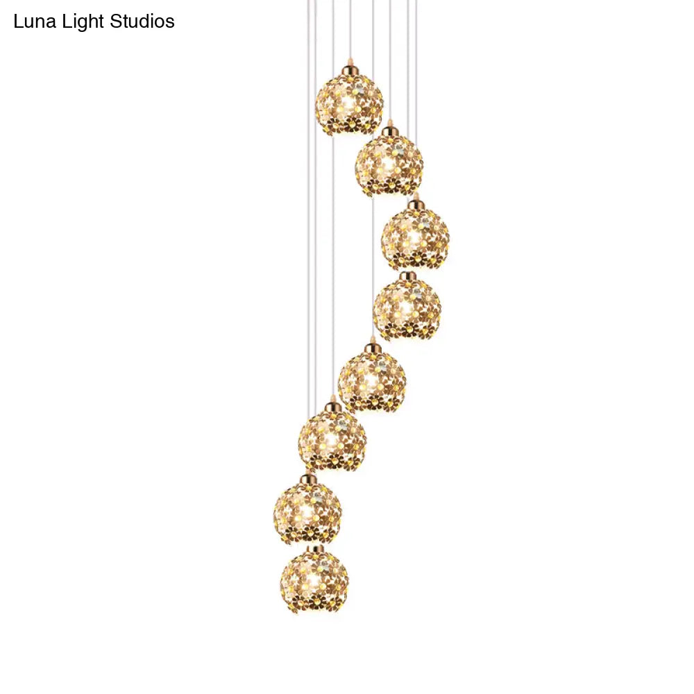 Modern Metallic Ceiling Light With Amber Crystal Accent - 5/8 Heads Multi Kit