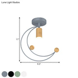 Modern Metallic Crescent Ceiling Light With Wooden Ball Deco - Semi Flush Mount In Black/White/Grey