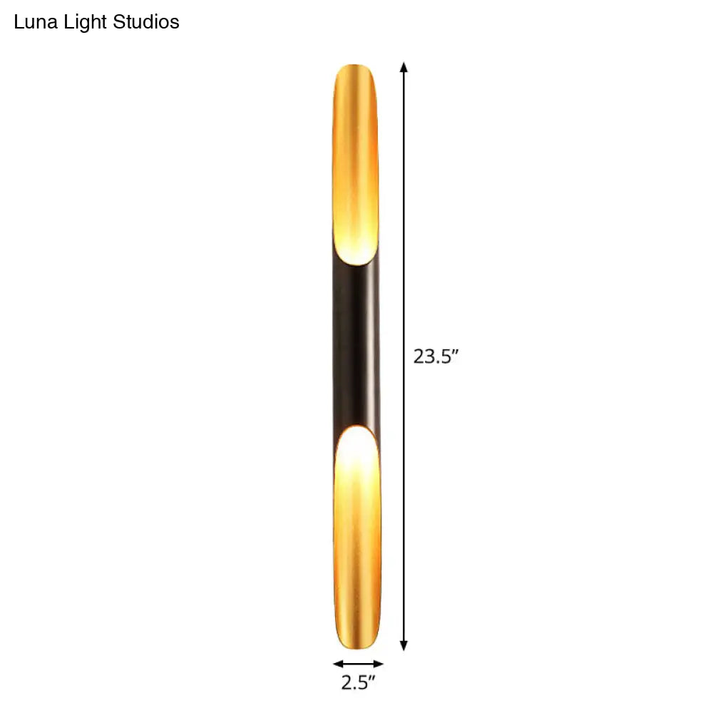 Modern Metallic Cylinder Wall Sconce - Mounted Light For Living Room 1/4-Bulb Yellow-Black Design