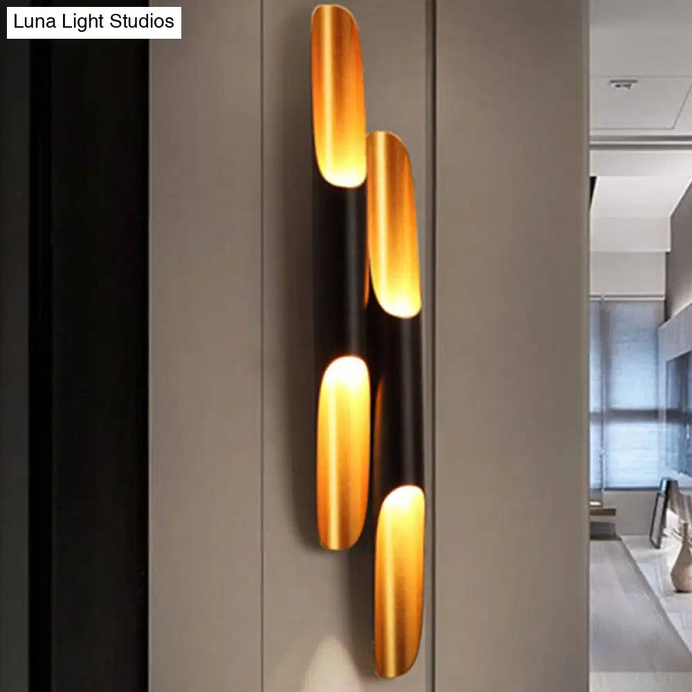 Modern Metallic Cylinder Wall Sconce - Mounted Light For Living Room 1/4-Bulb Yellow-Black Design