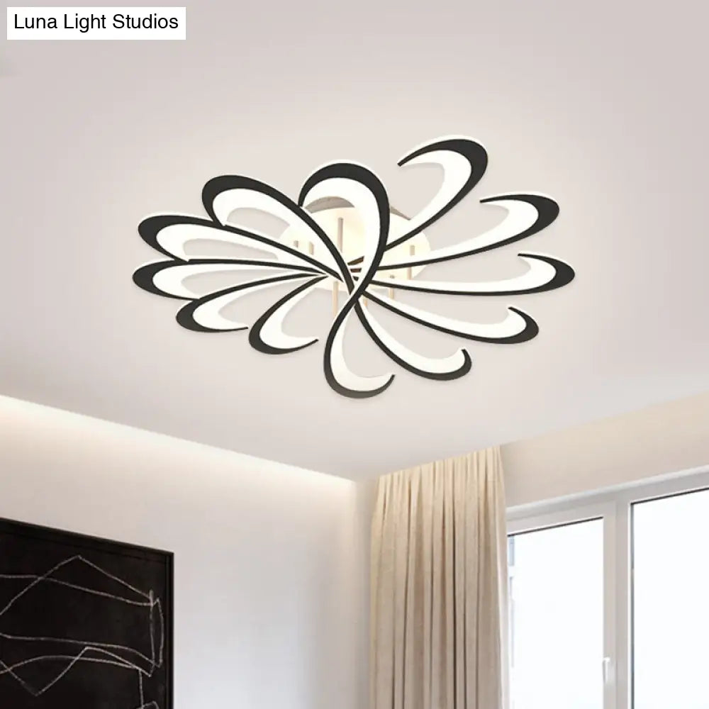 Modern Metallic Floral Flush Mount Led Ceiling Light In Black/White With Warm/White Glow