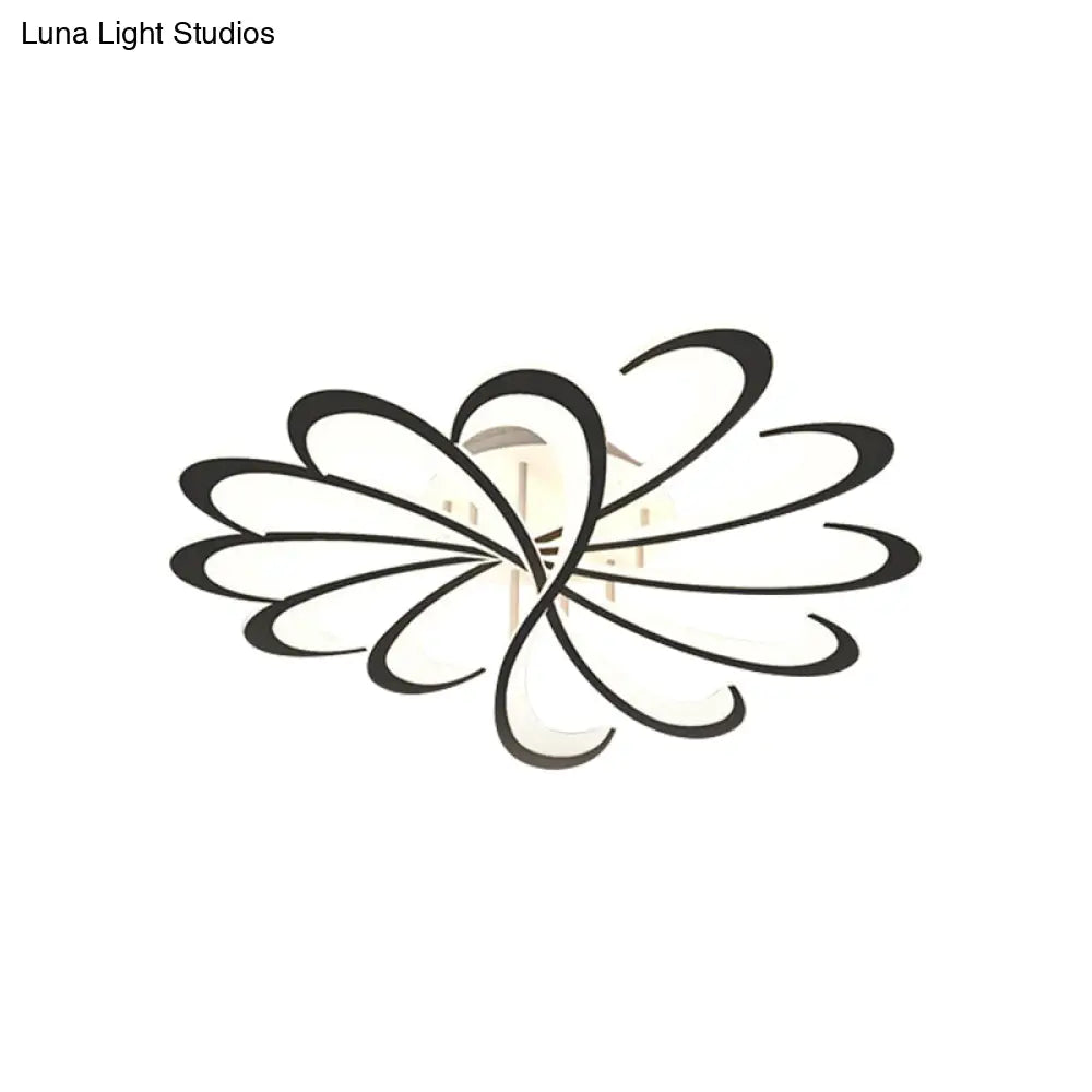 Modern Metallic Floral Flush Mount Led Ceiling Light In Black/White With Warm/White Glow