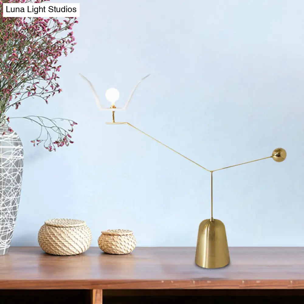 Modern Metallic Gold Led Table Lamp - Angled Linear Nightstand Light For Tea House