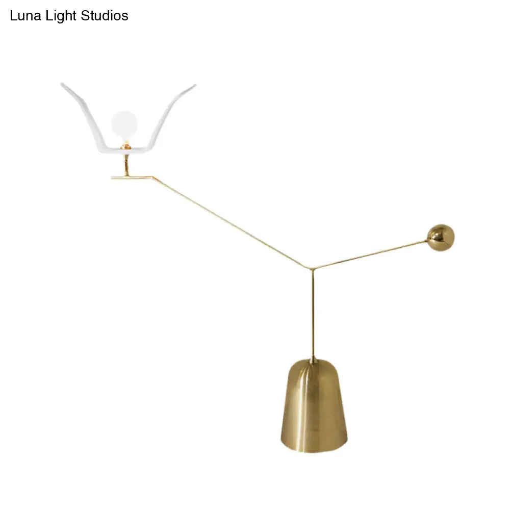 Modern Metallic Gold Led Table Lamp - Angled Linear Nightstand Light For Tea House