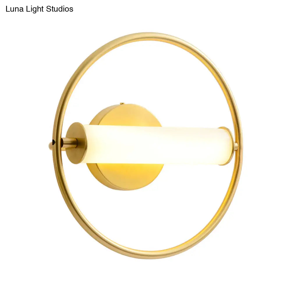 Modern Metallic Led Wall Sconce Lamp With Opal Glass Shade - Ring Bedside Fixture In Brass