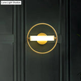 Modern Metallic Led Wall Sconce Lamp With Opal Glass Shade - Ring Bedside Fixture In Brass