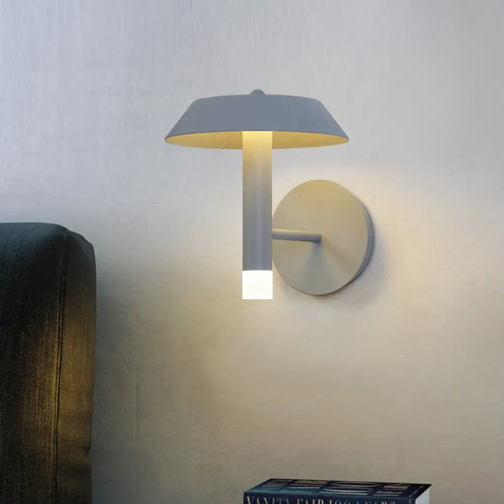 Modern Metallic Led Wall Sconce - Tapered White/Grey Bedroom Lamp Grey