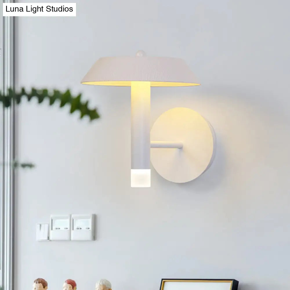 Modern Metallic Led Wall Sconce - Tapered White/Grey Bedroom Lamp