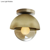 Modern Metallic Semicircle Sconce - 1-Light Brass/Chrome Wall Lamp With Tan Glass Shade