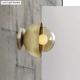 Modern Metallic Semicircle Sconce - 1-Light Brass/Chrome Wall Lamp With Tan Glass Shade