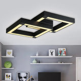 Modern Metallic Square Flush Mount Led Ceiling Light In Black/White 19.5’/25.5’ Wide Black / 19.5’