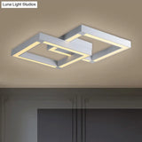 Modern Metallic Square Flush Mount Led Ceiling Light In Black/White 19.5’/25.5’ Wide