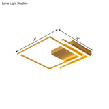 Modern Metallic Square Flush Mount - Led Gold Ceiling Fixture For Bedroom 18’/22’ Wide