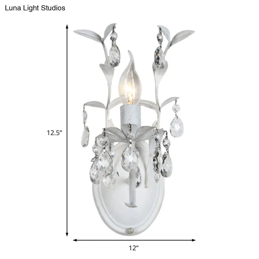 Modern Metallic Wall Light Fixture: Bare Bulb 1/2-Light Sconce With Crystal And Leaf Decoration