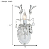 Modern Metallic Wall Light Fixture: Bare Bulb 1/2-Light Sconce With Crystal And Leaf Decoration