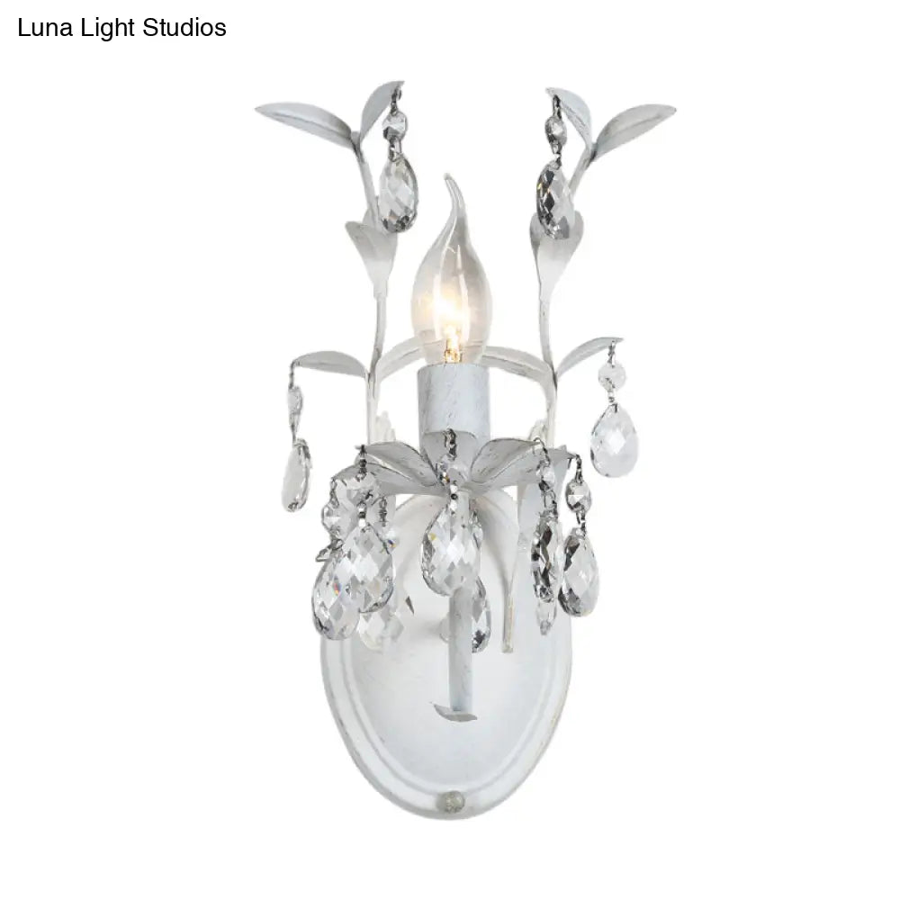 Modern Metallic Wall Light Fixture: Bare Bulb 1/2-Light Sconce With Crystal And Leaf Decoration