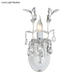 Modern Metallic Wall Light Fixture: Bare Bulb 1/2-Light Sconce With Crystal And Leaf Decoration