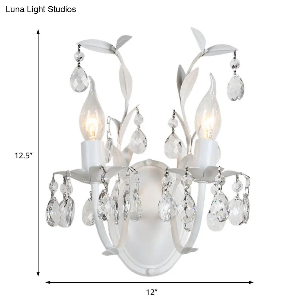 Modern Metallic Wall Light Fixture: Bare Bulb 1/2-Light Sconce With Crystal And Leaf Decoration