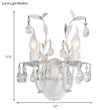 Modern Metallic Wall Light Fixture: Bare Bulb 1/2-Light Sconce With Crystal And Leaf Decoration