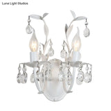 Modern Metallic Wall Light Fixture: Bare Bulb 1/2-Light Sconce With Crystal And Leaf Decoration