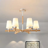 Modern Milk Glass Chandelier With Wood Suspension For Living Room Lighting 6 /