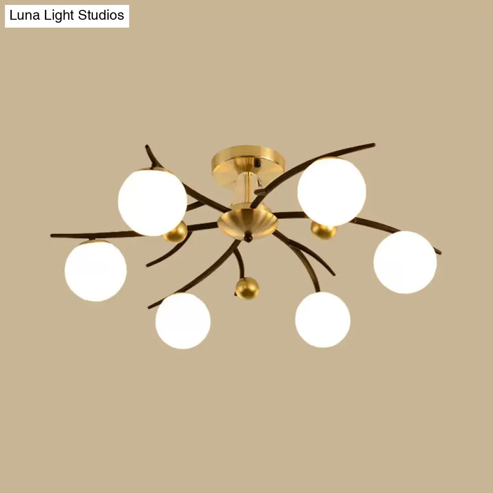 Modern Milk Glass Orb Ceiling Light In Black - Perfect For Living Room Semi Flush Mount