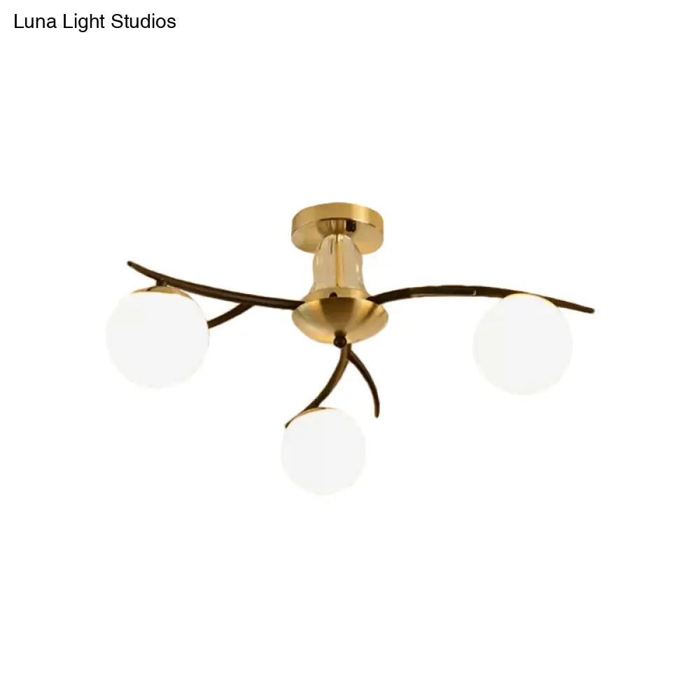 Modern Milk Glass Orb Ceiling Light In Black - Perfect For Living Room Semi Flush Mount