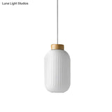 Modern Milk Glass Ribbed Cylinder Pendant Light - 5.5’/8’/12’ 1 White Ceiling Fixture For