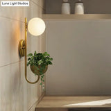 Modern Milk Glass Wall Sconce With Storage Bowl For Ball Study Room Reading