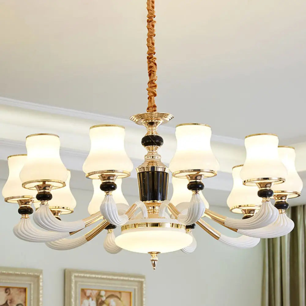 Modern Milky Glass Flared Pendulum Chandelier for Dining Room Lighting 10 / White