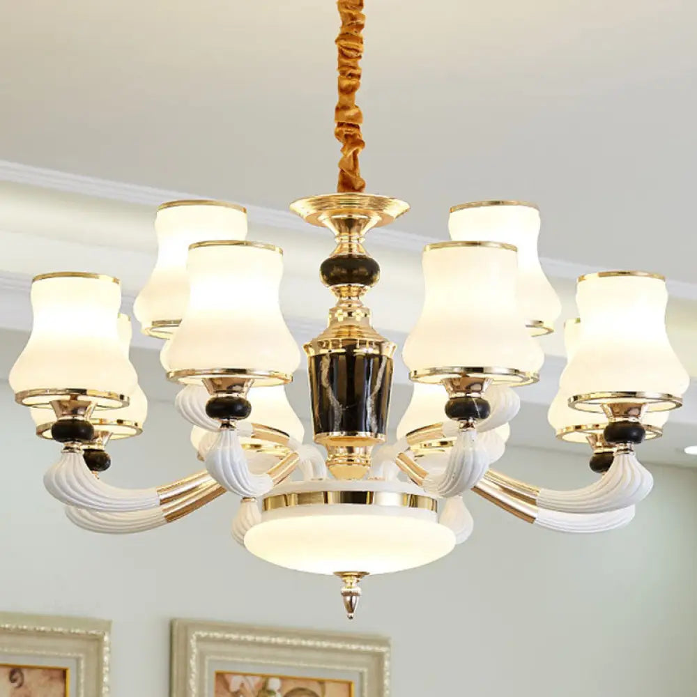Modern Milky Glass Flared Pendulum Chandelier for Dining Room Lighting 12 / White