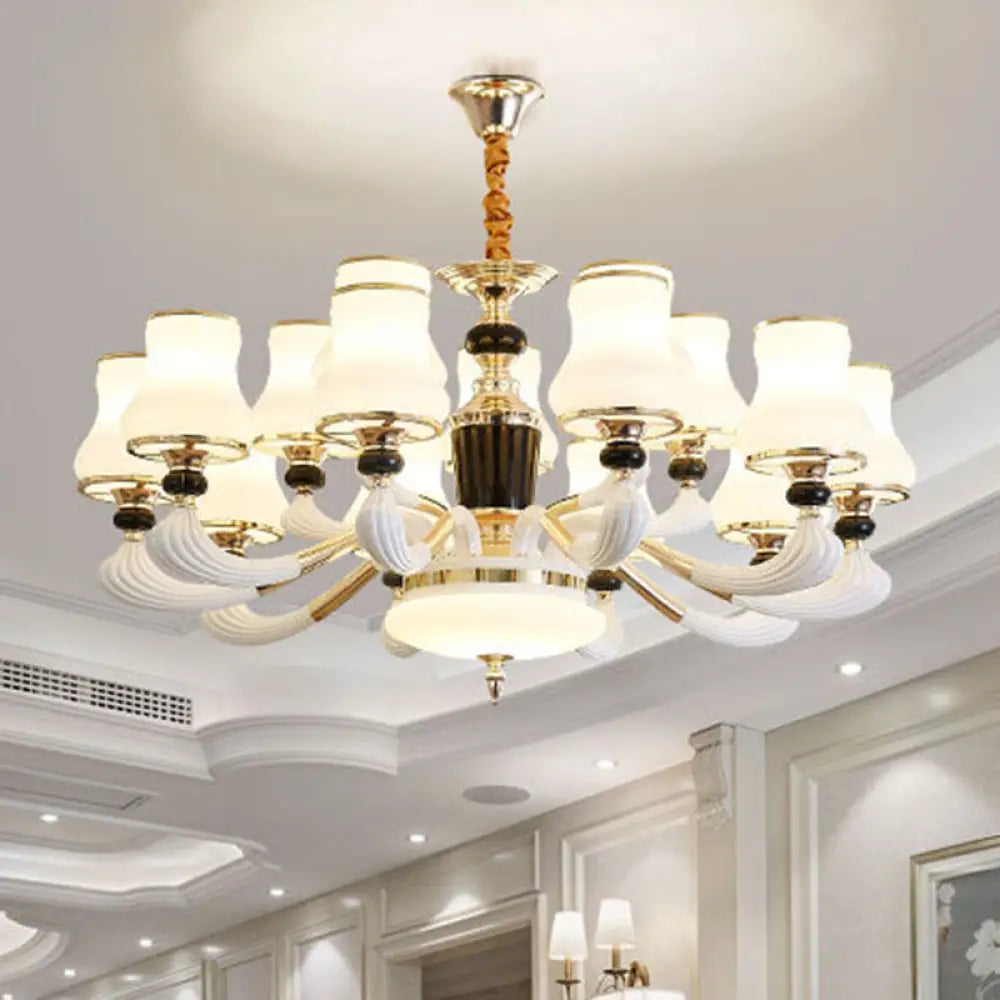 Modern Milky Glass Flared Pendulum Chandelier for Dining Room Lighting 15 / White