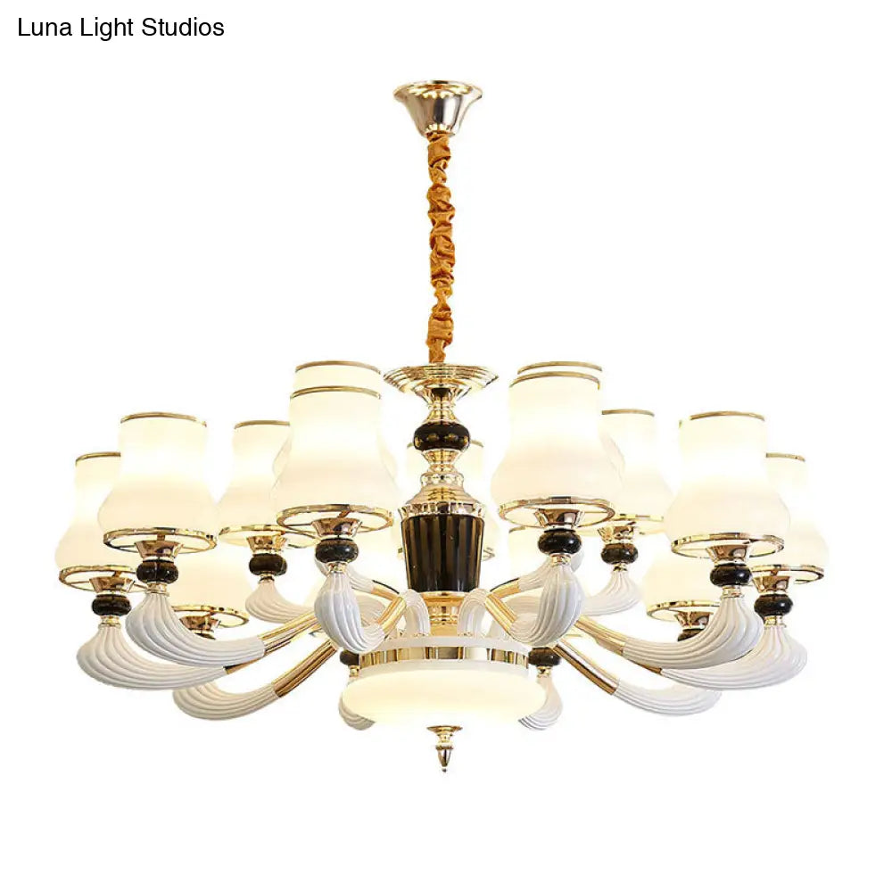 Modern Milky Glass Flared Pendulum Chandelier for Dining Room Lighting