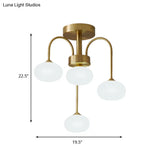 Modern Milky Glass Oval Semi Flush Gold Ceiling Mount Light Fixture With Metal Curvy Arm - 4/6 Heads