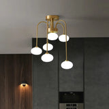Modern Milky Glass Oval Semi Flush Gold Ceiling Mount Light Fixture With Metal Curvy Arm - 4/6