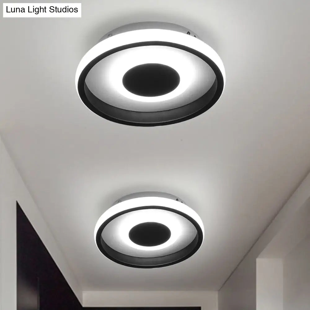 Modern Mini Led Flush Mount Ceiling Lamp With Black Frame In Warm/White/3 - Color Light Options